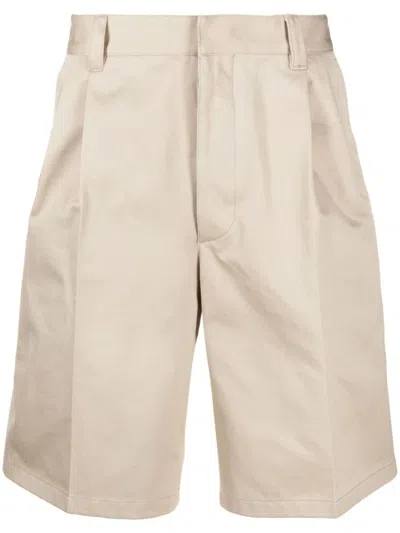 Prada Pleated Wide-leg Shorts In Beige