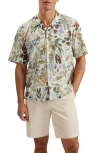 Ted Baker Mens Stone Moselle Floral-print Relaxed-fit Linen And Cotton-blend Shirt
