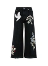 ALEXANDER MCQUEEN Swallow gryphon floral appliqué culotte jeans