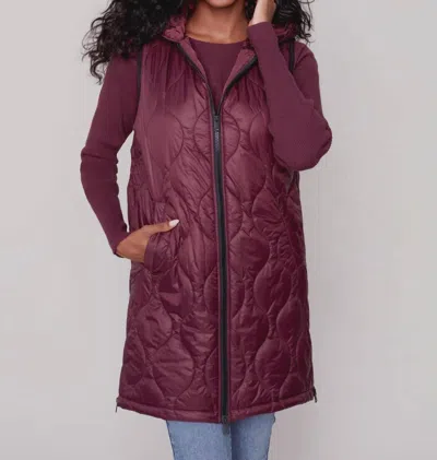 Charlie B Hooded Quilted Puffer Vest In Port Red In Purple