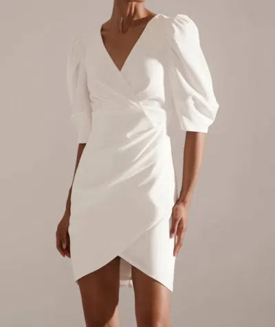 Krisa Crepe Wrap Puff Sleeve Dress In Ivory In White