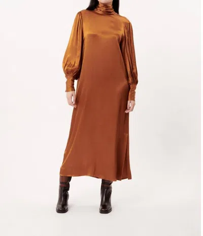 Frnch Long Sleeve Balloon Maxi Dress In Brown