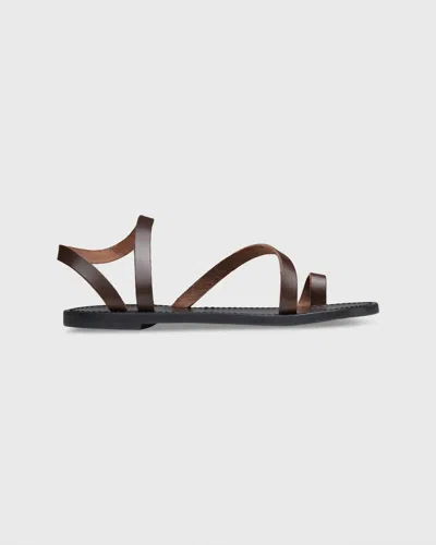 Ann Mashburn Diagonal Strap Sandal In Dark Brown Leather In Black