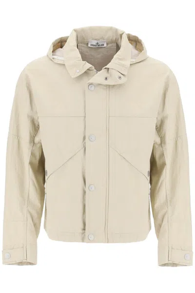 Stone Island "marina Raw Plated Linen Jacket With In Beige