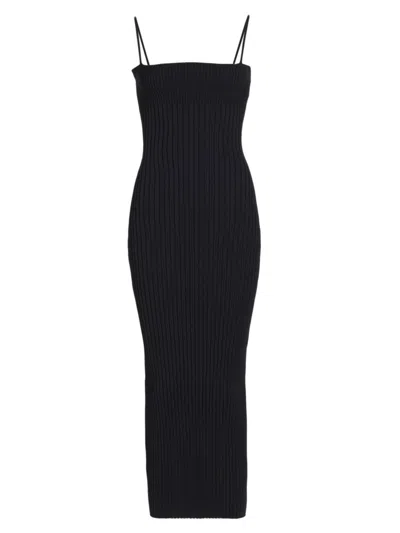 Alexander Wang Belted Ribbed-knit Dress In Black