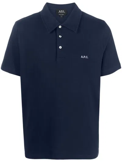 Apc Logo Organic Cotton Polo Shirt In Dark Blue