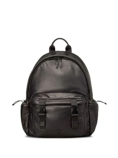 Ami Alexandre Mattiussi Logo-plaque Leather Backpack In Noir