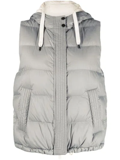 Brunello Cucinelli Padded Hooded Vest In Grey