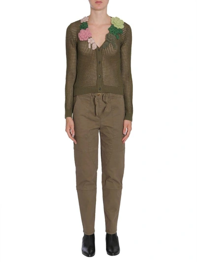 Boutique Moschino Flower Appliqués Cardigan In Military Green
