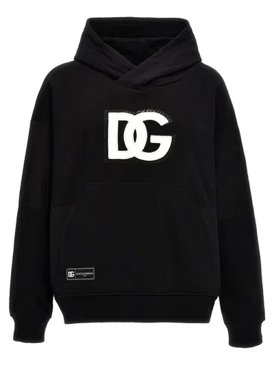 Dolce & Gabbana Dg Logo Patch Hoodie In Black