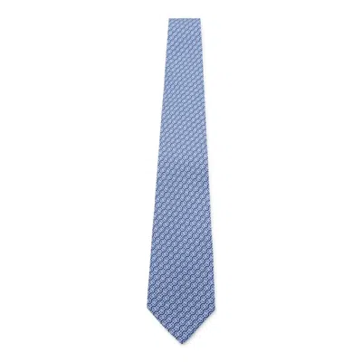 Ferragamo Blue Silk Tie In Blue/light Blue