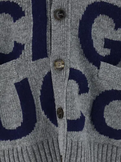 Gucci Allover Logo Wool Cardigan In Grey