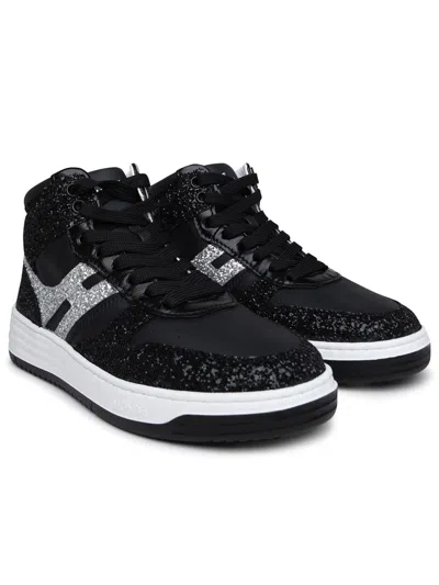 Hogan H630 Gliettered Leather Sneakers In Black