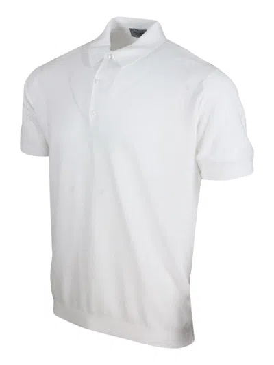 John Smedley Short-sleeved Polo Shirt In Extra-fine Cotton Thread With Three Buttons In White