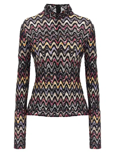 Missoni Zig Zag Pattern Wool Blend Turtleneck Sweater In Multicolour