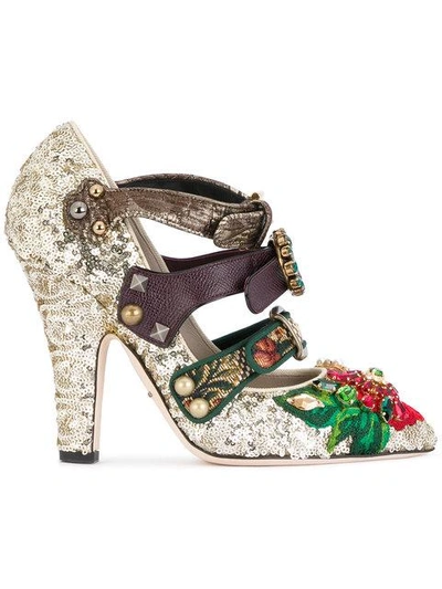 Dolce & Gabbana 花卉镶嵌高跟鞋 In Metallic