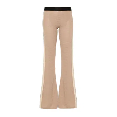 Palm Angels Logo-tape Knitted Flared Trousers In Beige
