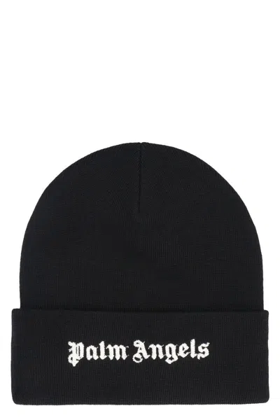 Palm Angels Knit Hat In Black Whit