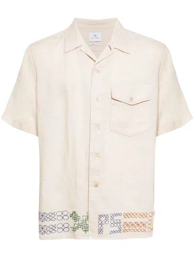 Paul Smith Linen Shirt With Short Sleeves In Beige