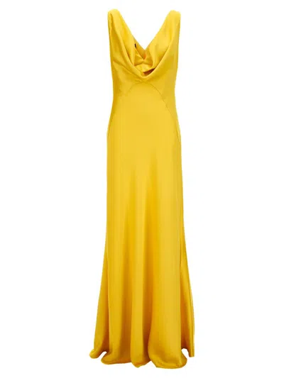 Pinko Arzigliano Hammered Satin Dress In Yellow