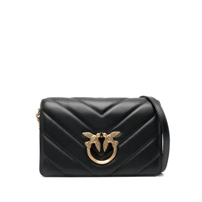 Pinko Classic Love Click Leather Bag In Black-antique Gold