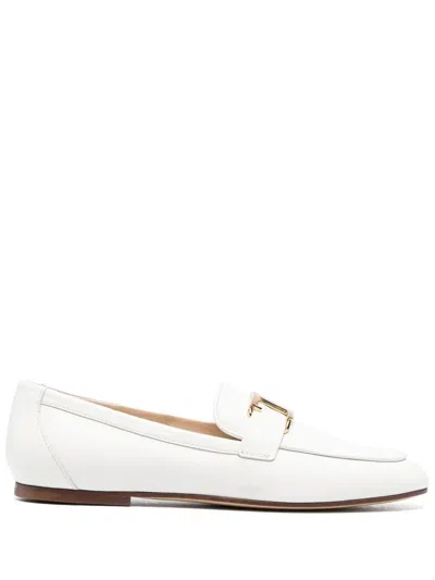 Tod's Yogurt Pelle Leather Flat Shoes In White