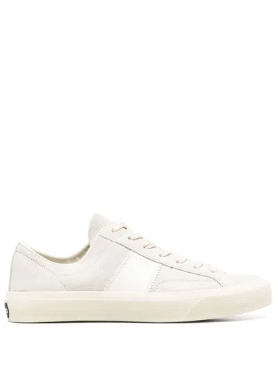Tom Ford Logo-patch Lace-up Trainers In Beige