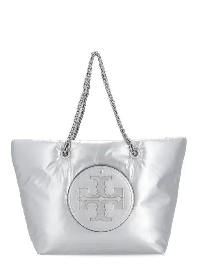 Tory Burch Ella Silver Polyester Shopping Bag In Grey