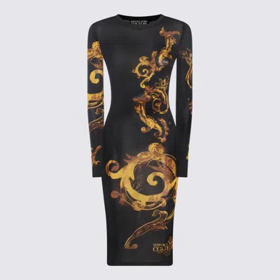 Versace Jeans Couture Black And Gold Viscose Dress
