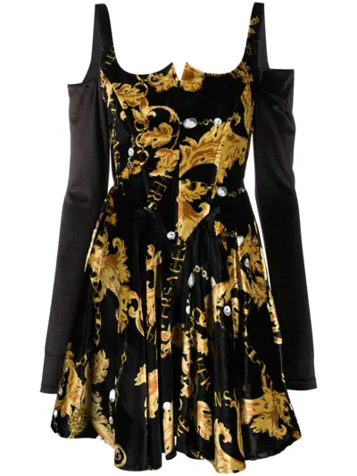 Versace Jeans Couture Velvet Dress In G89black/gold