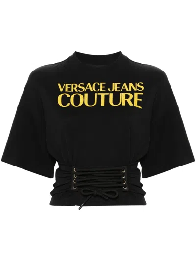 Versace Jeans Couture Logo-print Cropped T-shirt In Black