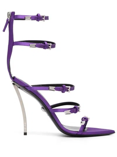 Versace Pin-point Leather Sandals In Purple
