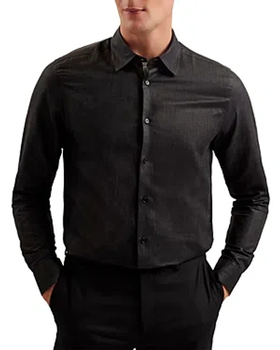 Ted Baker Romeo Regular Fit Linen & Cotton Button-up Shirt In Black