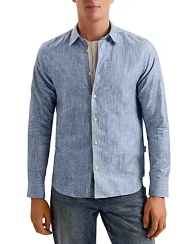 Ted Baker Romeo Regular Fit Linen & Cotton Button-up Shirt In Mid-blue