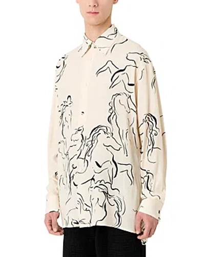 Emporio Armani Abstract-print Cady Shirt In Beige Black