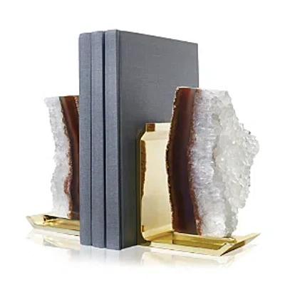 Anna New York Fim Natural Agate Bookends In Gold