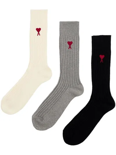 Ami Alexandre Mattiussi Three Pack Adc Socks In Multicolour