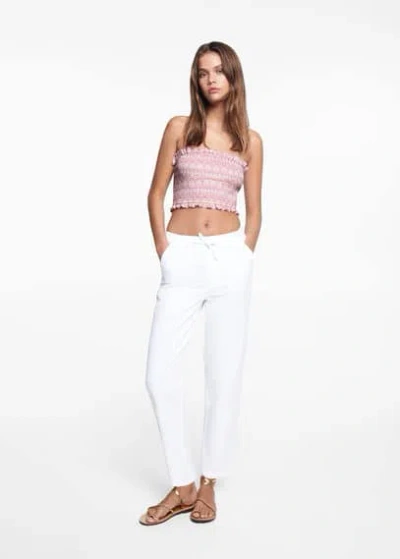 Mango Teen Ruched Bandeau Top Pastel Pink