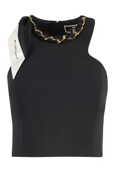 Elisabetta Franchi Crepe Top With Scarf In Negro