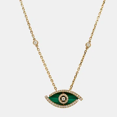Pre-owned Messika Lucky Eye Malachite Diamond 18k Yellow Gold Necklace
