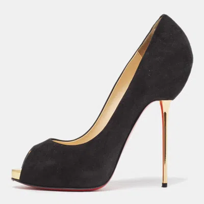 Pre-owned Christian Louboutin Black Suede Open Lips Pumps Size 38