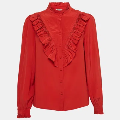 Pre-owned Zadig & Voltaire Red Silk Ruffled Taccora Blouse Xs