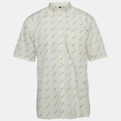 Pre-owned Balenciaga White Logo Print Cotton Short Sleeve Oversized Shirt Xs