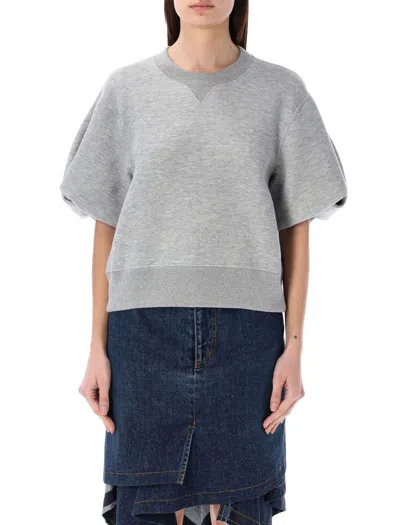 Sacai Sponge Puff-sleeve Cotton Sweatshirt In Gray