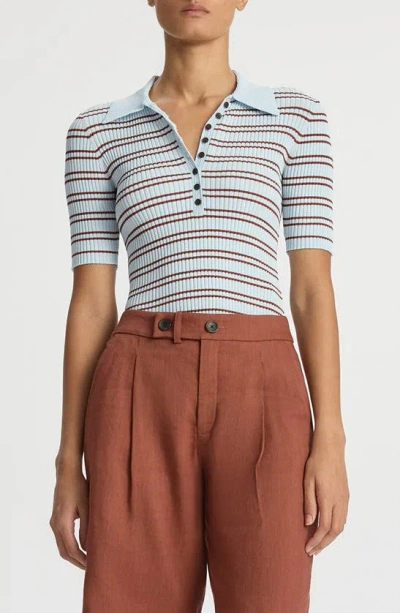 A.l.c Sydney Striped Knit Polo Top In Ice Water Sequoia