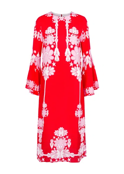 Borgo De Nor Astoria Printed Crepe Viscose Long Dress In Red,multi