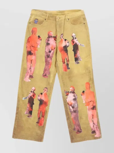 Kidsuper Graphic-print Cotton Straight-leg Jeans In Yellow