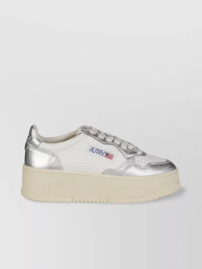 Autry Platform Low Trainers In White And Silver Leather In Multicolor