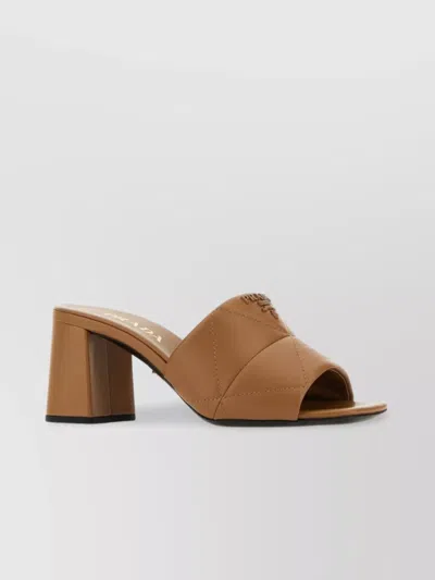 Prada Women's Quilted Leather Block-heel Mules In Caramel