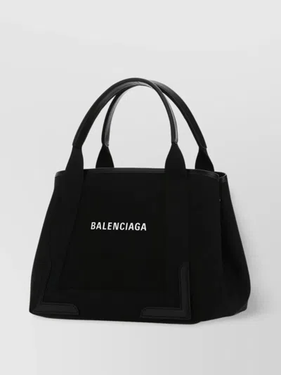 Balenciaga Woman Black Canvas Small Cabas Navy Handbag